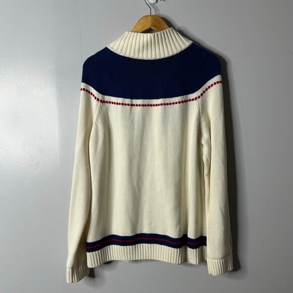 Talbots Nordic Floral Embroidered Mock Neck Zip Front Cardigan Women's XL Cream - Picture 3 of 6